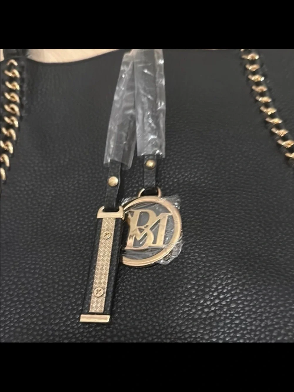 Badgley Mischka Black Pebbled Shoulder Tote with Gold Hardware